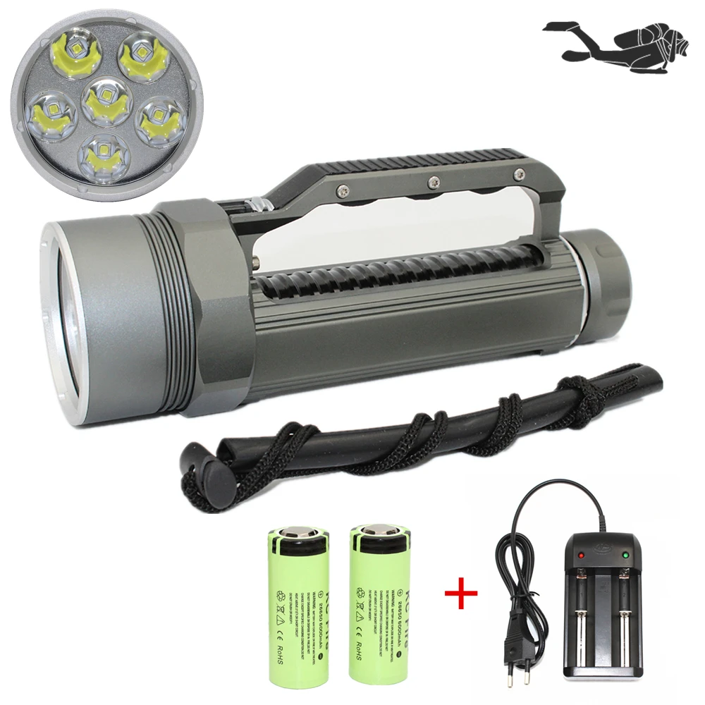 Professional LED Diving Flashlight 6 x XM-L2 7200 Lumens 26650 Torch for diver underwater photograph explore hunting
Professional LED Diving Flashlight 6 x XM-L2 7200 Lumens 26650 Torch for diver underwater photograph explore hunting