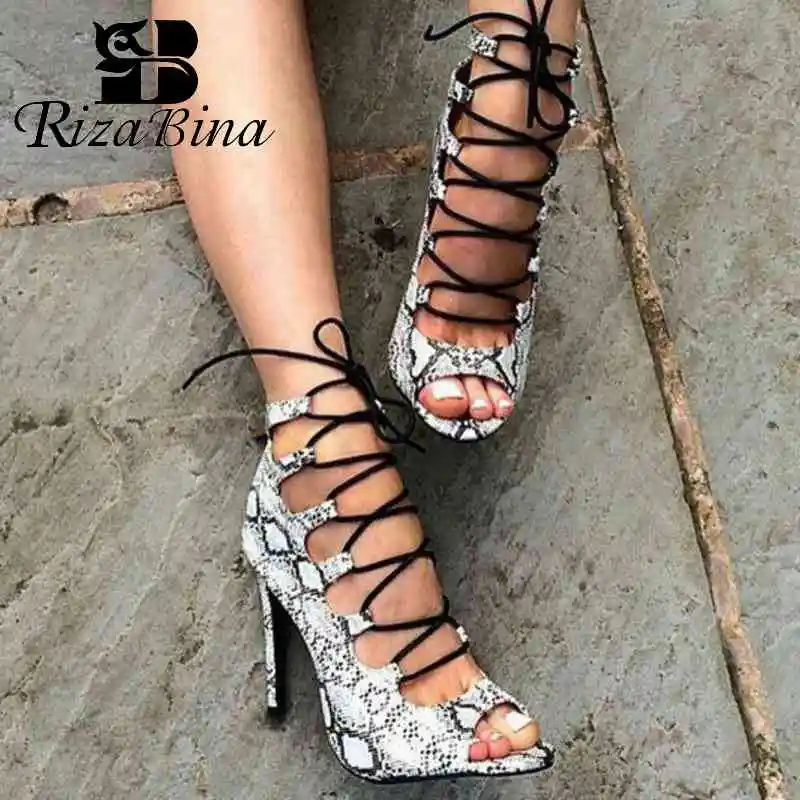 RizaBina Office Ladies Gladiator Super High Heels Shoes Women Spring 2019 Brand Party Pumps Snake Pattern Size 35-40
RizaBina Office Ladies Gladiator Super High Heels Shoes Women Spring 2019 Brand Party Pumps Snake Pattern Size 35-40