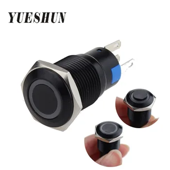 

16mm Black Oxidized Aluminum Momentary Pushbutton Switch With LED Self-locking 1NO 1NC Waterproof Ring Type Light Power Switches