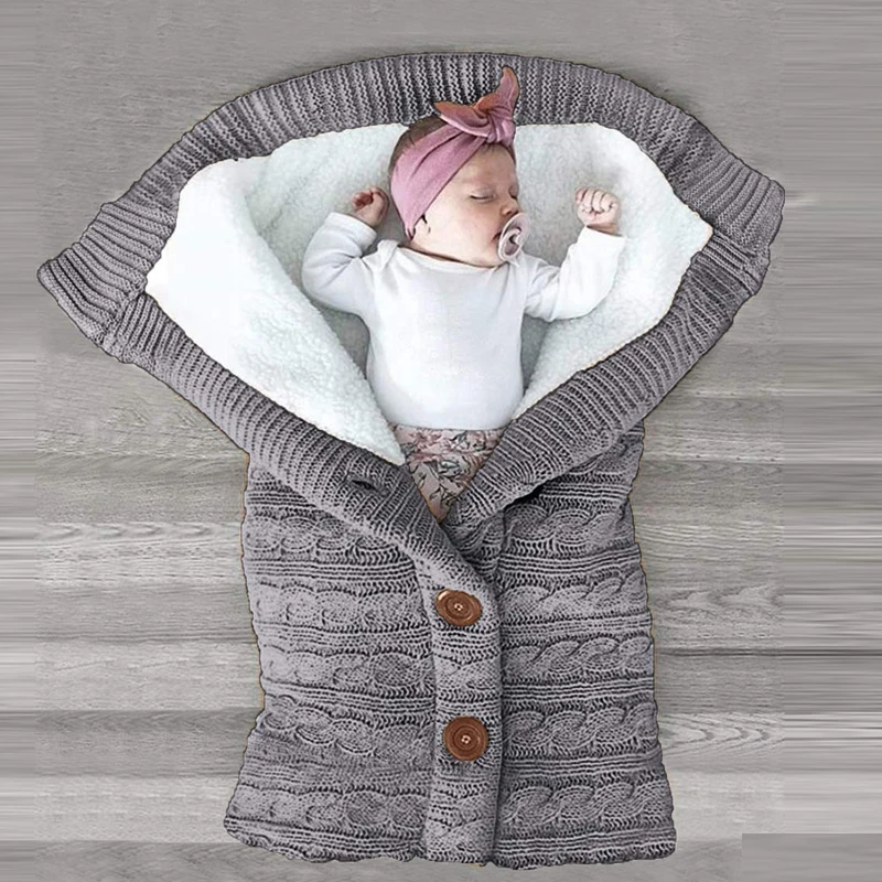 

Baby Winter Warm Sleeping Bags Infant Swaddle Blankets Soft Thick Fleece Knitted Newborn Girls Boys Stroller Wrap Sleeping Sack