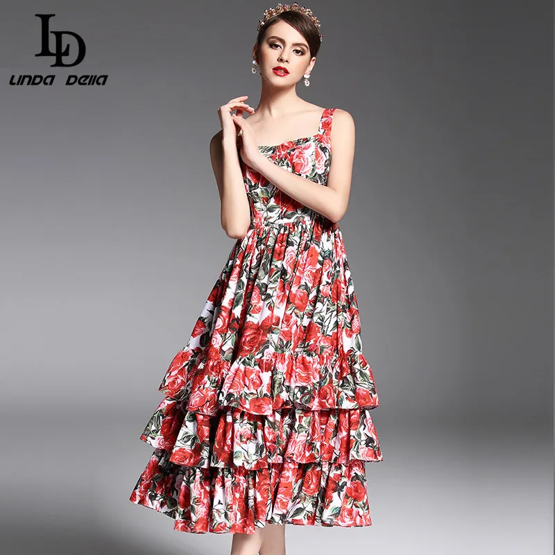 2017 Newest Summer Fashion Designer Runway Dress Women's Spaghetti Strap Sexy Tiered Red Rose Floral Printed Mid Calf Dress
2017 Newest Summer Fashion Designer Runway Dress Women's Spaghetti Strap Sexy Tiered Red Rose Floral Printed Mid Calf Dress