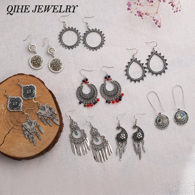 QIHE JEWELRY 9 styles BOHO Earrings Ancient Silver Filigree Triangle Flower Crescent moon Sun Charm Statement Earrings
QIHE JEWELRY 9 styles BOHO Earrings Ancient Silver Filigree Triangle Flower Crescent moon Sun Charm Statement Earrings