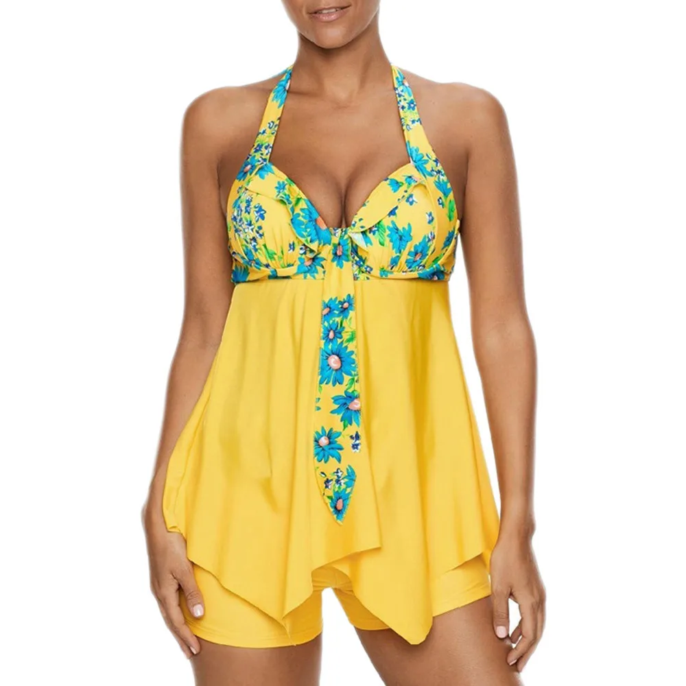 Womens Sexy Halter Floral Print Swimwear Tankini Set With Short Pants Balck Bathing Suit Asymmetric Swimdress Summer Beach Dress
Womens Sexy Halter Floral Print Swimwear Tankini Set With Short Pants Balck Bathing Suit Asymmetric Swimdress Summer Beach Dress