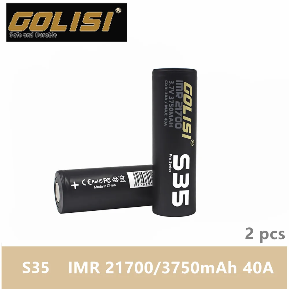 2pcs GOLISI S35 IMR 21700 3750mah 3.7V CDR 30A MAX 40A high drain E-CIG rechargeable battery for VAPE flashlight headlamp toy
2pcs GOLISI S35 IMR 21700 3750mah 3.7V CDR 30A MAX 40A high drain E-CIG rechargeable battery for VAPE flashlight headlamp toy