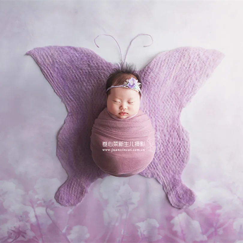 

Purple Lilac Newborn Photography Backdrop Handmade Felted Wool Blanket Butterfly Pattern Baby Felt Wool Rug Posing Fabric Layer