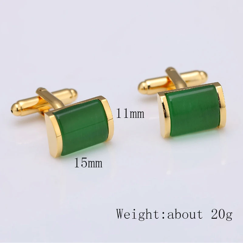 CHUKUI 1 Pair Elegant Gold Color Green Opal Stone Mens Shirt Cufflinks Brand Jewelry (2)