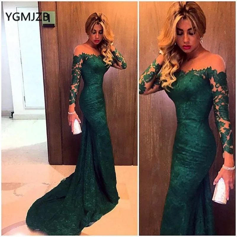 Long Lace Evening Dress Green 2019 Mermaid Long Sleeves Off Shoulder Elegant Formal Party Dress Prom Gown Robe De Soiree
Long Lace Evening Dress Green 2019 Mermaid Long Sleeves Off Shoulder Elegant Formal Party Dress Prom Gown Robe De Soiree