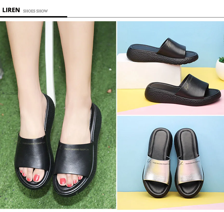 LIREN Size 40 Women Shoes Summer Comfortable Breathable Soft Bottom Slippers Handmade Casual Womens Shoes Genuine Leather Flats 4
