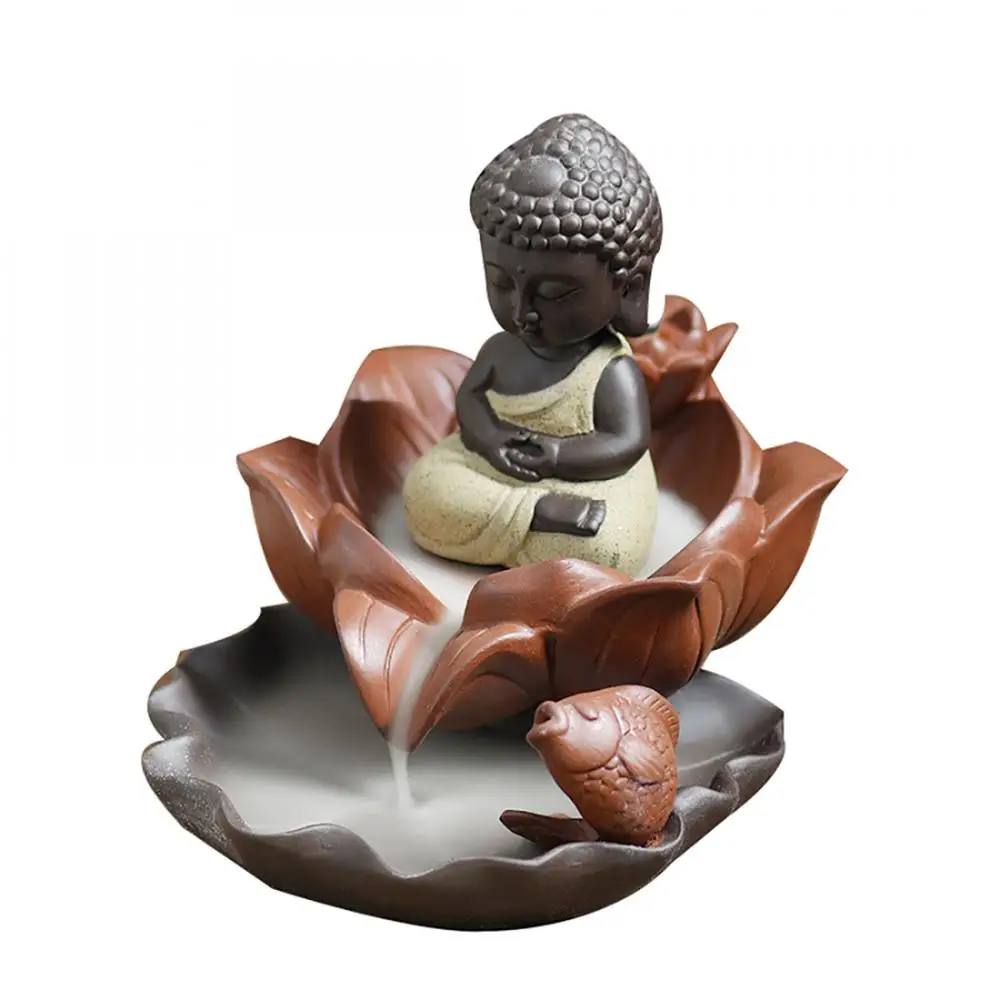 

Traditional Buddhism Incense Burner Lotus Base Seat Buddha Incense Censer Monk Ceramic Aromatherapy Smoke Porcelain Backflow