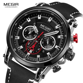 Megir Men's 24 Hours Quartz Watches Leather Strap Chronograph 3atm Waterproof Army Wristwatch Man Relogios Masculino 2085 Black
Megir Men's 24 Hours Quartz Watches Leather Strap Chronograph 3atm Waterproof Army Wristwatch Man Relogios Masculino 2085 Black