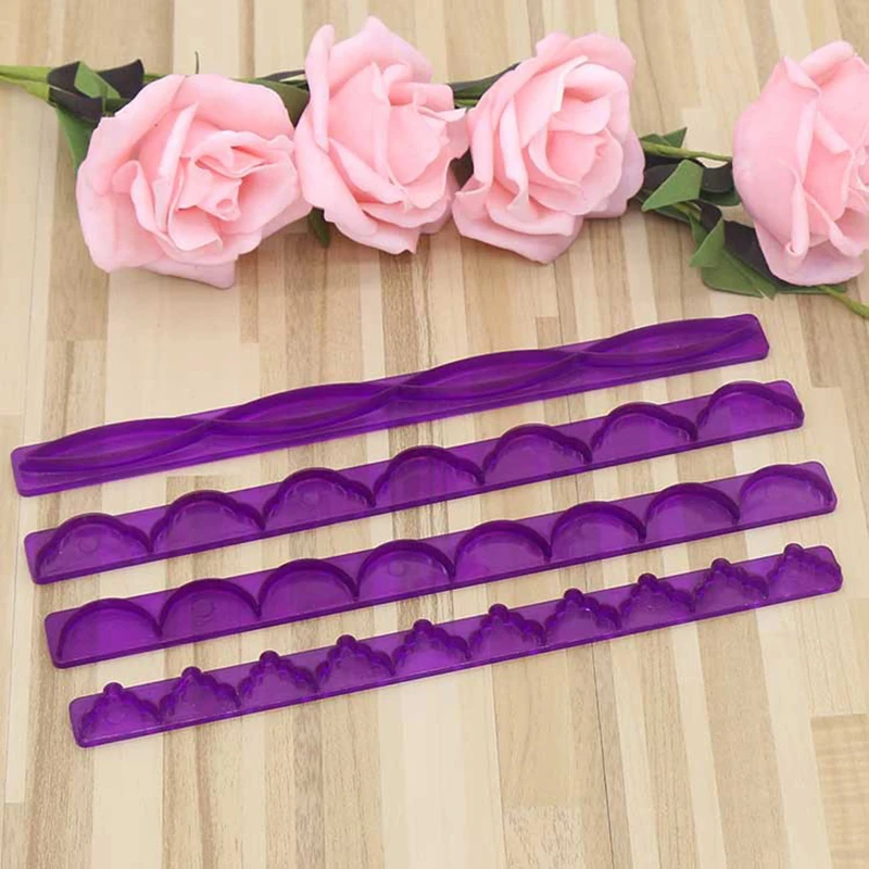 4Pcsset Long Skirt Lace Strip Die Fondant Cake Mold Cake Embossing Cutters DIY Ribbon Styling Tool Pastry Wedding Baking Tools7