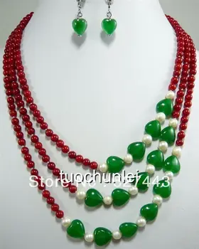 Wholesale Wonderful 3 Rows Red Coral White Pearl Green Heart stone Necklace Earring new
Wholesale Wonderful 3 Rows Red Coral White Pearl Green Heart stone Necklace Earring new