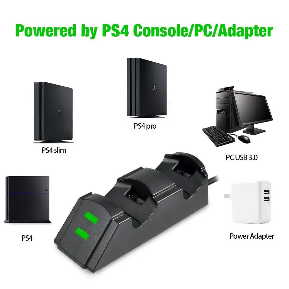 PS4 Controller LED Charger with 2 Micro USB Charging Dongles USB Charging Station Dock for PS4/PS4 Slim/PS4 Pro PS 4 Controller
PS4 Controller LED Charger with 2 Micro USB Charging Dongles USB Charging Station Dock for PS4/PS4 Slim/PS4 Pro PS 4 Controller
