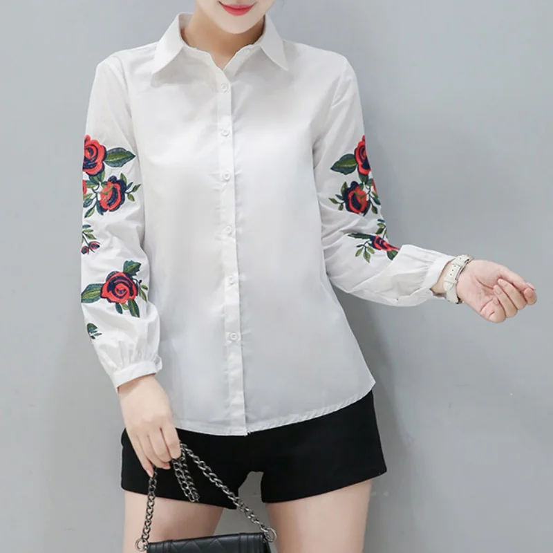 2017 Women Flower Embroidered Blouse Office Long Sleeve Blusas Striped Casual White Blue Shirts Tops
2017 Women Flower Embroidered Blouse Office Long Sleeve Blusas Striped Casual White Blue Shirts Tops
