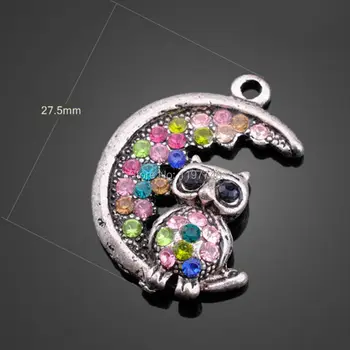 27.5x27.5mm 30pcs Vintage Silver Plated Moon With Night Owl Antique Metal Pendant Paved Colorful Crystals For DIY Necklace
27.5x27.5mm 30pcs Vintage Silver Plated Moon With Night Owl Antique Metal Pendant Paved Colorful Crystals For DIY Necklace