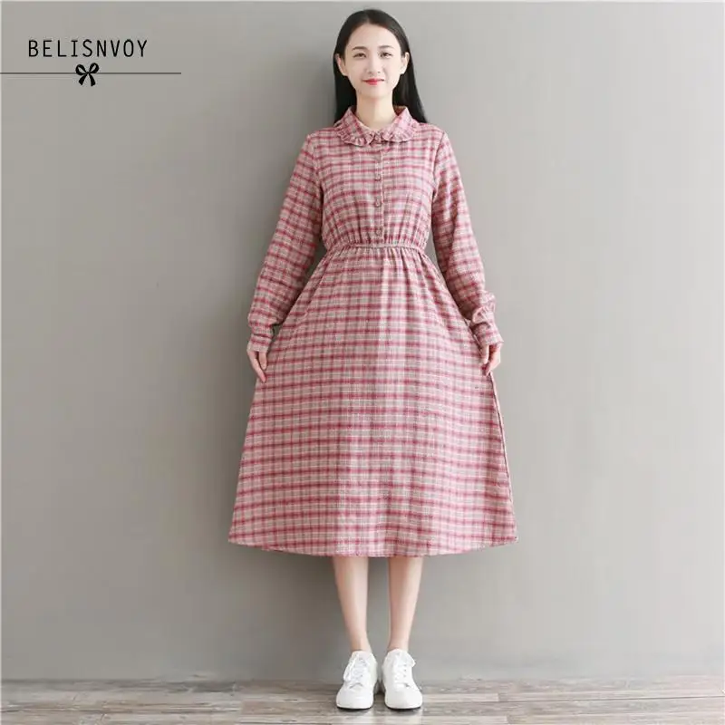 Robe Femme 2019 Spring Autumn Women Long Elbise Peter Pan Collar Long Sleeve Plaid Dresses Mori Girl Vintage Dress Vestidos
Robe Femme 2019 Spring Autumn Women Long Elbise Peter Pan Collar Long Sleeve Plaid Dresses Mori Girl Vintage Dress Vestidos