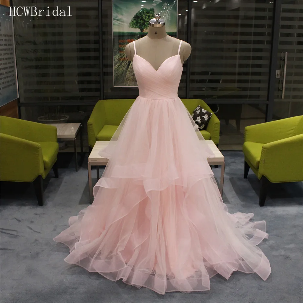Graceful Pink Pleat Tulle Backless Evening Dress Sweetheart Spaghetti Strap Tiered A Line Long Formal Occasion Dresses Cheap 
Graceful Pink Pleat Tulle Backless Evening Dress Sweetheart Spaghetti Strap Tiered A Line Long Formal Occasion Dresses Cheap