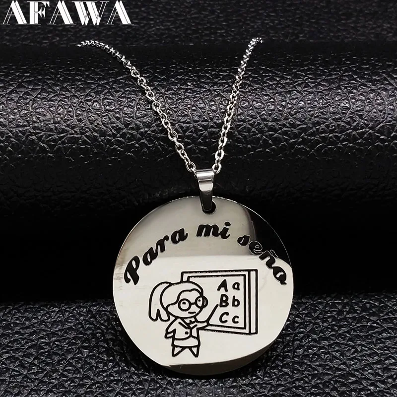 2019 Spain Teacher Stainless Steel Necklaces Women Round Silver Color Necklace Jewellery Gift colgantes mujer moda N18051
2019 Spain Teacher Stainless Steel Necklaces Women Round Silver Color Necklace Jewellery Gift colgantes mujer moda N18051