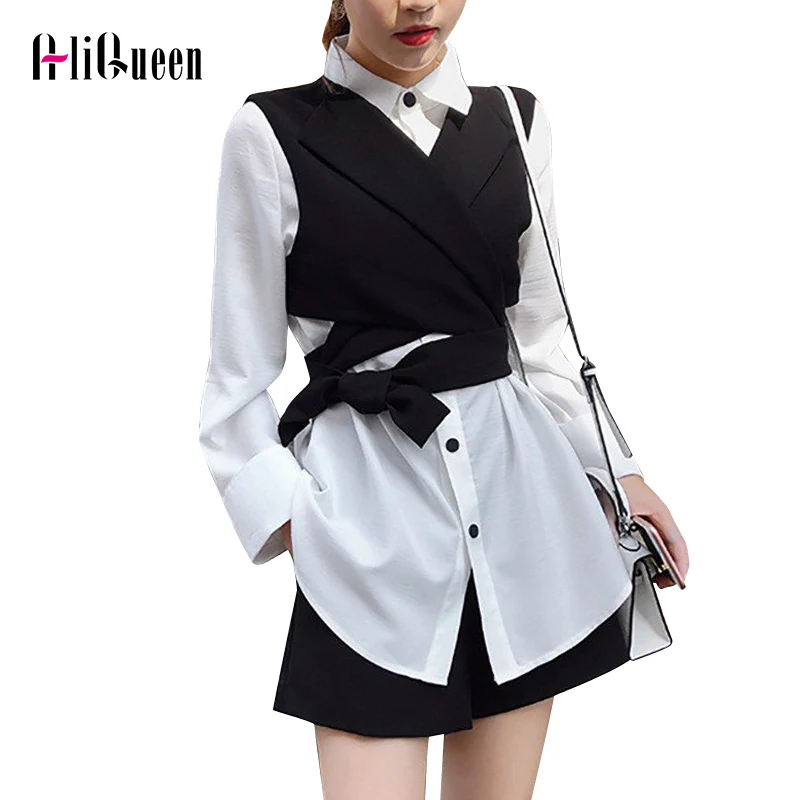 2019 Spring Summer Women 3 Piece Suit Fashion Tide Lapel Long Sleeve White Shirt Black Ribbon Vest Loose Wide Leg Shorts Sets
2019 Spring Summer Women 3 Piece Suit Fashion Tide Lapel Long Sleeve White Shirt Black Ribbon Vest Loose Wide Leg Shorts Sets