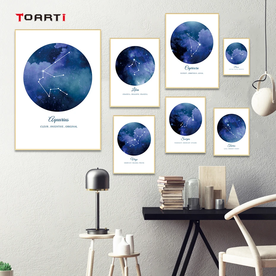 12 Constellations Wall Art Cosmos Starry Realistic Canvas Painting Colorful Vintage Posters Nordic Prints Living Room Home Decor (3)