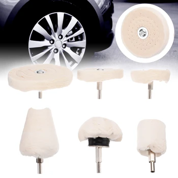 6pcs Car Polishing Wheel Attachment Kit White Cotton Cloth Polishing Buffing Tool Polishing Buffer 40/50/63/75/100 mm