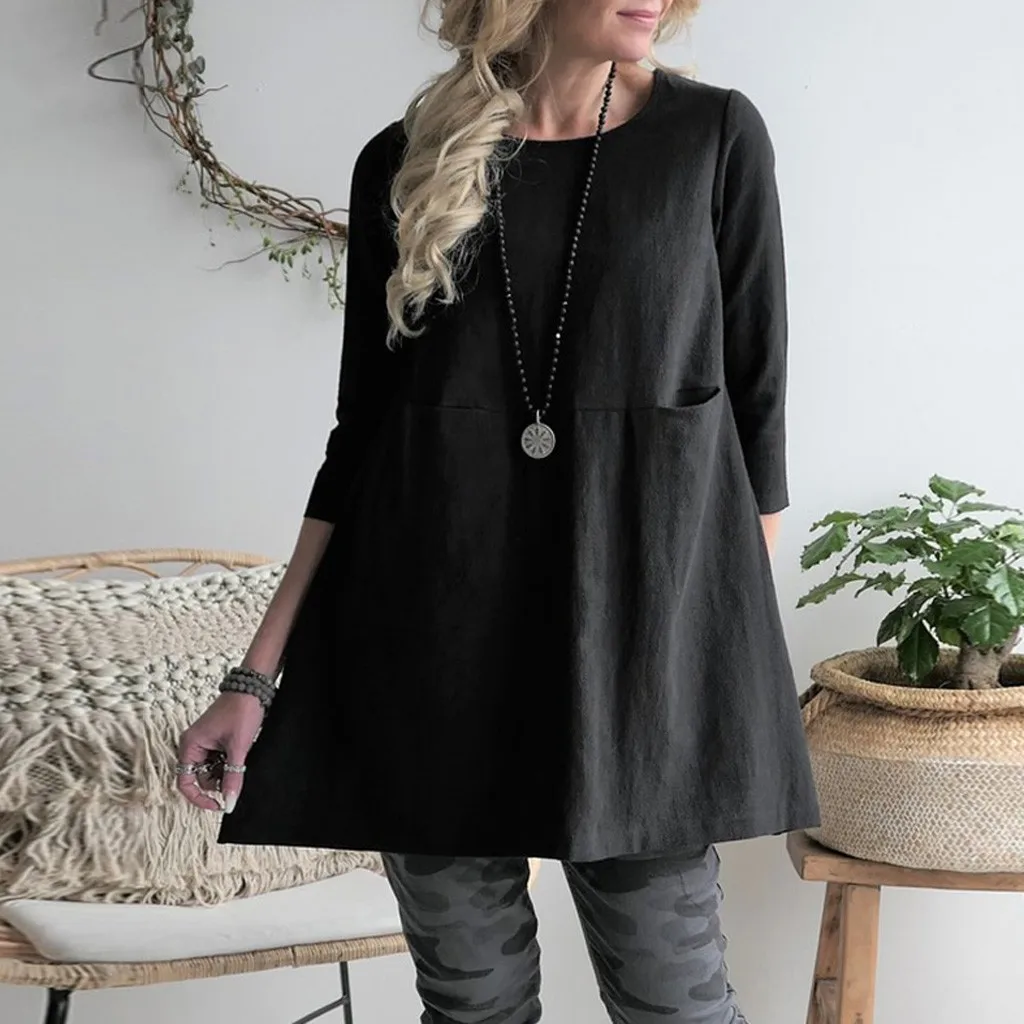Blouse Women Womens Clothing Women Casual Blouse Round Neckline Linen Solid Shirt Boho Loose Pocket Tops blouse femme
Blouse Women Womens Clothing Women Casual Blouse Round Neckline Linen Solid Shirt Boho Loose Pocket Tops blouse femme