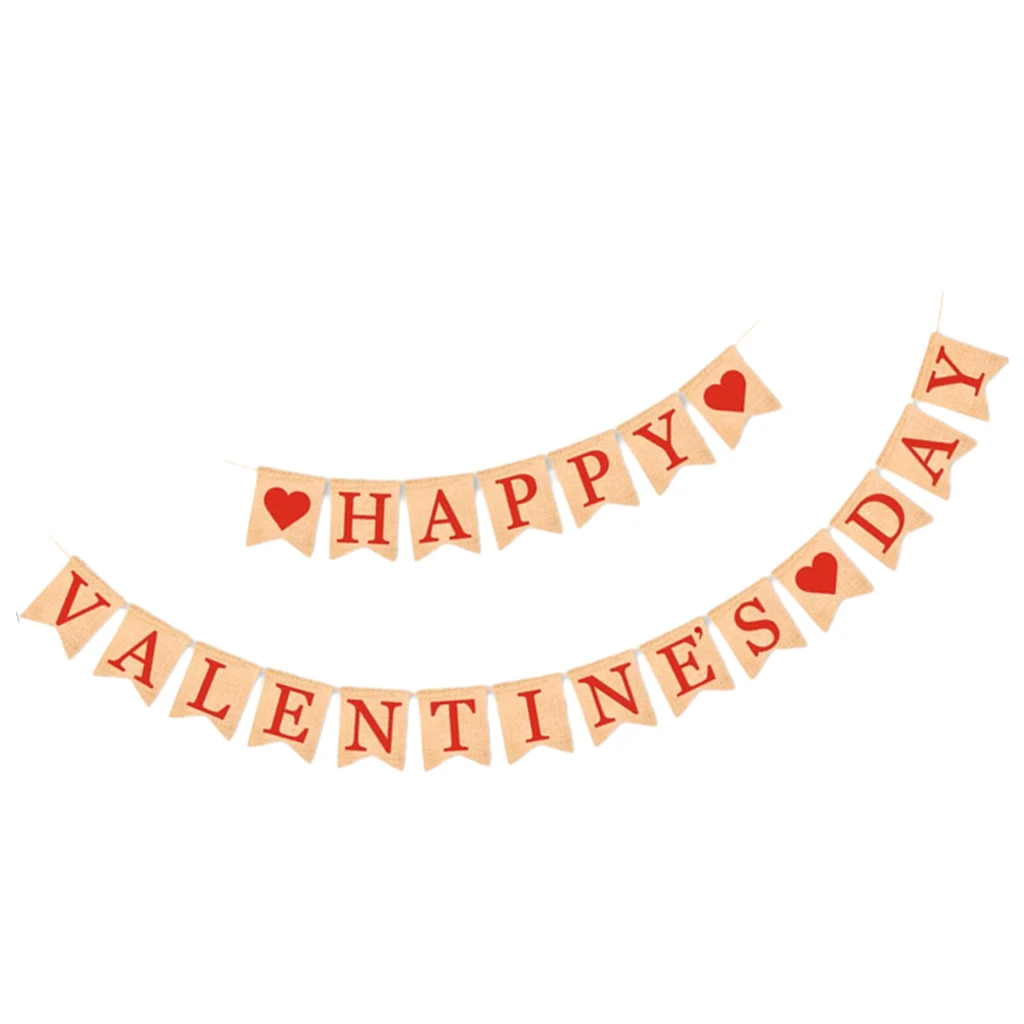 Happy Valentines Day Vintage Burlap Bunting Banner Wedding Valentine Decor