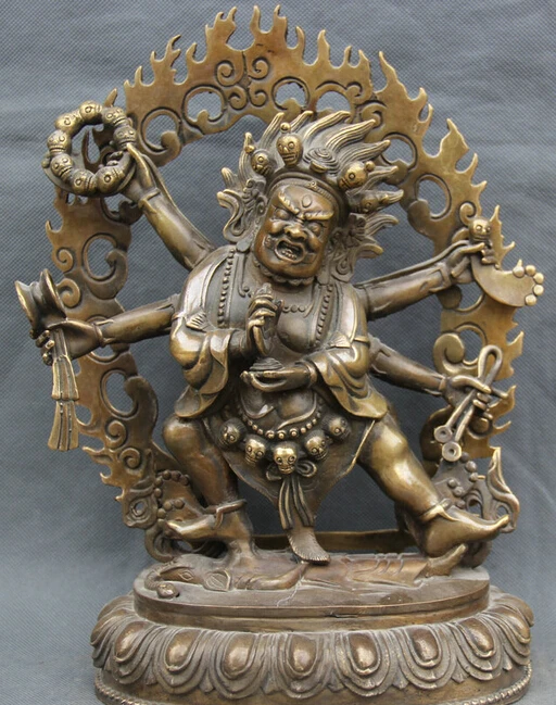 

11" Tibet Tibetan Buddhism Copper 6 Arms Mahakala Wrathful Deity Buddha Statue S0705