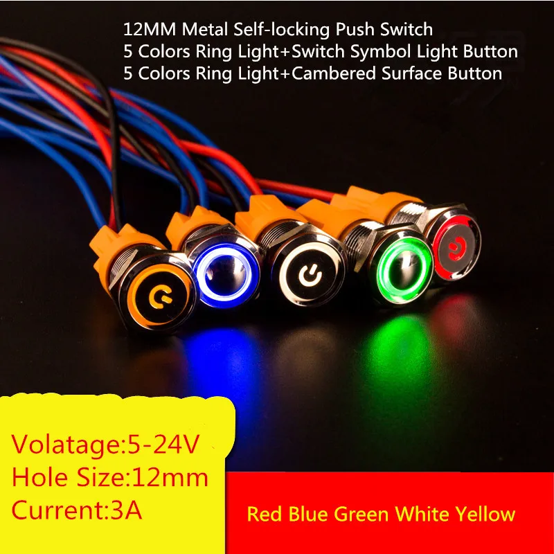 1PCS YT1770 Hole Size12mm Metal Self-locking Push Switch 5-24V 5 Colors Ring Light+Switch Symbol Light/cambered surface button
1PCS YT1770 Hole Size12mm Metal Self-locking Push Switch 5-24V 5 Colors Ring Light+Switch Symbol Light/cambered surface button