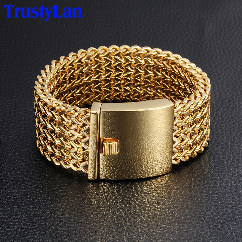 TrustyLan 30MM Wide 22CM Length Men's Bracelet Never Fade Gold Color Thick Stainless Steel Bracelet Men Bangles Jewelry Armband
TrustyLan 30MM Wide 22CM Length Men's Bracelet Never Fade Gold Color Thick Stainless Steel Bracelet Men Bangles Jewelry Armband