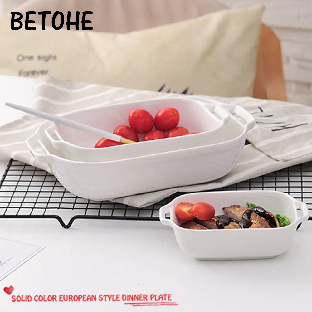 BETOHE 1PC solid Dinner Plates Ceramic Rectangular Baking Dishes with Double Handles Baked Rice Pasta Dessert Bakeware Plates
BETOHE 1PC solid Dinner Plates Ceramic Rectangular Baking Dishes with Double Handles Baked Rice Pasta Dessert Bakeware Plates