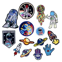 Astronaut UFO SICK SAD WORLD Iron On Patch Sewing On Embroidered Applique Clothes Stickers Garment Apparel Accessories image