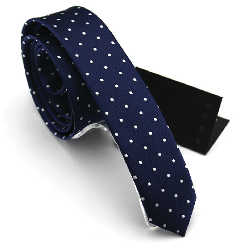 

High Quality 2019 Brand Ties for Men 4cm Slim Skinny Tie Men Gravata Fashion Polka Dot Casual Narrow Neckties Navy Blue Gift Box