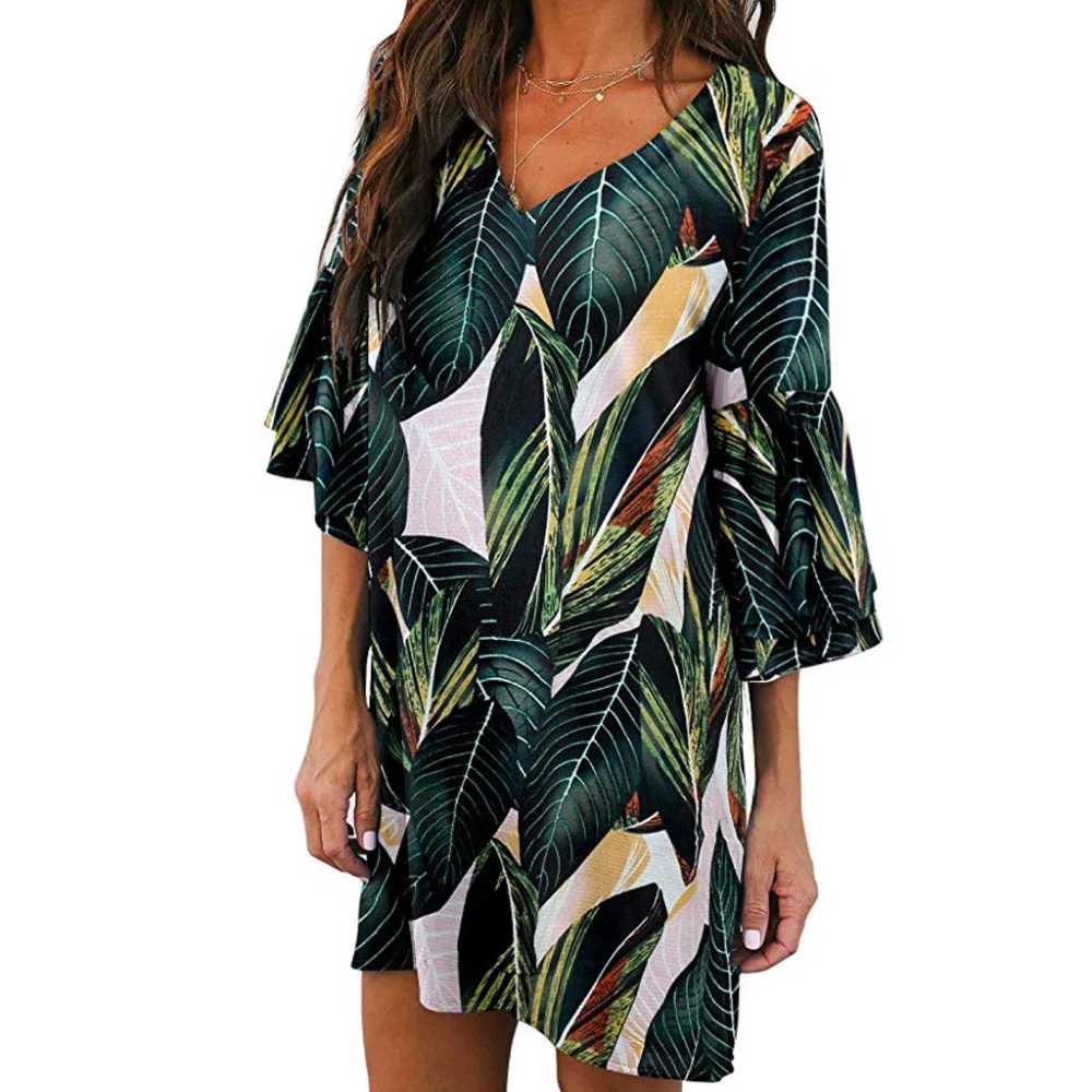 2019 Women's Fashion Sexy V-Neck Half Flare Sleeve Leaf Printed summer dress party vestidos sukienki robe femme vestido
2019 Women's Fashion Sexy V-Neck Half Flare Sleeve Leaf Printed summer dress party vestidos sukienki robe femme vestido