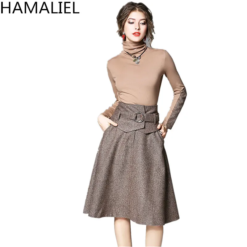 HAMALIEL 2018 Spring Women 2 Piece Set Dress Vestidos Knitting Patchwork Turtleneck Collar Crop + Solid Office Sashes Skirt Set
HAMALIEL 2018 Spring Women 2 Piece Set Dress Vestidos Knitting Patchwork Turtleneck Collar Crop + Solid Office Sashes Skirt Set