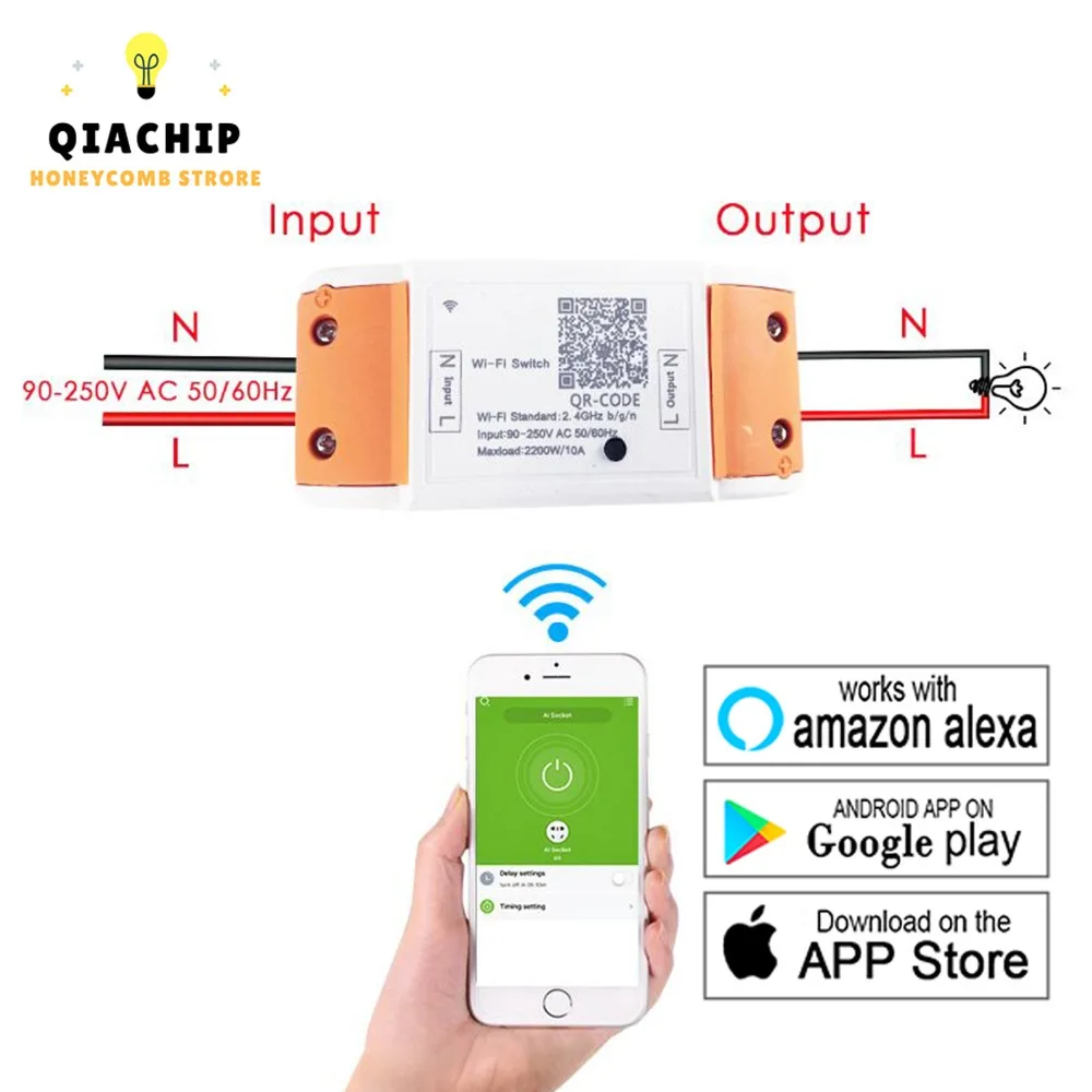 WiFi Smart Switch Wireless Remote Control Light Timer Relay Switches AC 110V 220V Home Automation Module Works With Amazon Alexa
WiFi Smart Switch Wireless Remote Control Light Timer Relay Switches AC 110V 220V Home Automation Module Works With Amazon Alexa