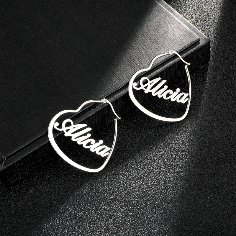 Custom Jewelry Personalized Name Heart Dangle Earrings Silver Stainless Steel Big Earrings For Women Nameplate Gift Girl
Custom Jewelry Personalized Name Heart Dangle Earrings Silver Stainless Steel Big Earrings For Women Nameplate Gift Girl
