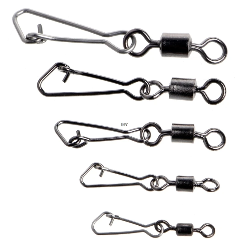 50Pcs Stainless Steel Fishing Bearings Hooked Snap Pins Rolling Swivel Connector