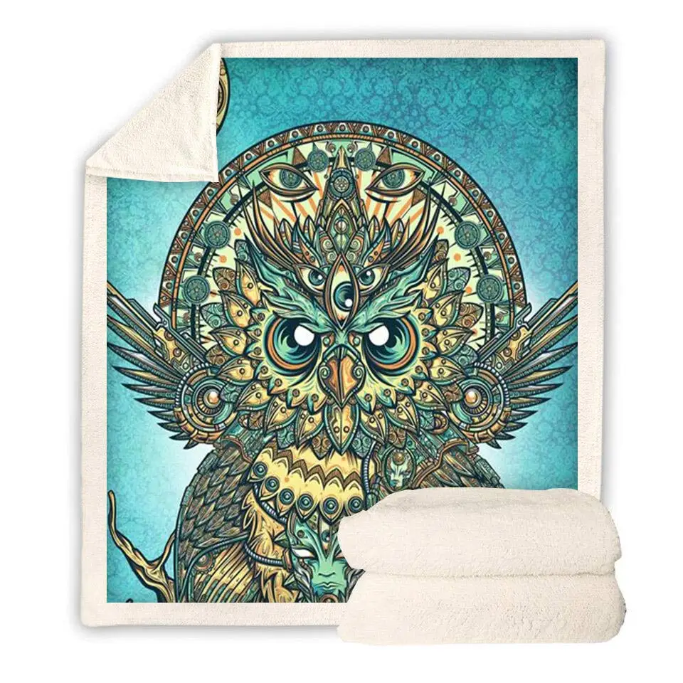 Owl Funny Anime Fashion Throw Blanket Blue Sherpa Fleece Microfiber Office Quilts Home Very Soft Kid Adult 3D Print Portable | Дом и сад