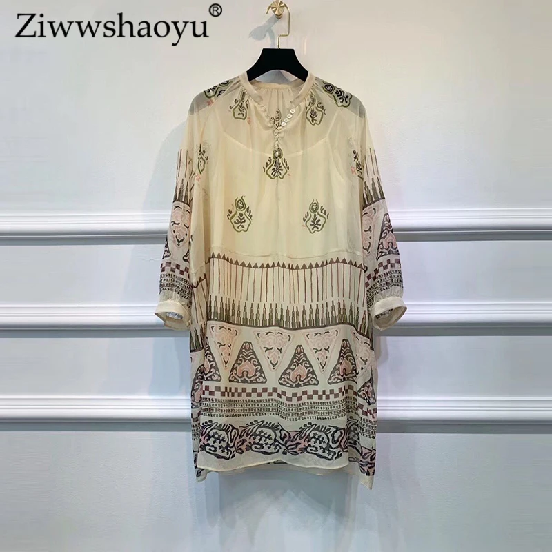 Ziwwshaoyu Elegant Print Silk dresses O-Neck Puff Sleeve temperament Slim dress New women's
Ziwwshaoyu Elegant Print Silk dresses O-Neck Puff Sleeve temperament Slim dress New women's