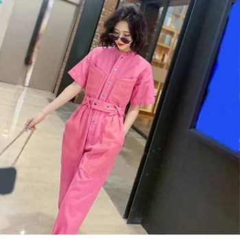 2019 Casual Women Denim Jumpsuits Summer O-Neck Short Sleeve Long Romper 2019 Fashion Female Sashes Wide Leg Overalls
2019 Casual Women Denim Jumpsuits Summer O-Neck Short Sleeve Long Romper 2019 Fashion Female Sashes Wide Leg Overalls