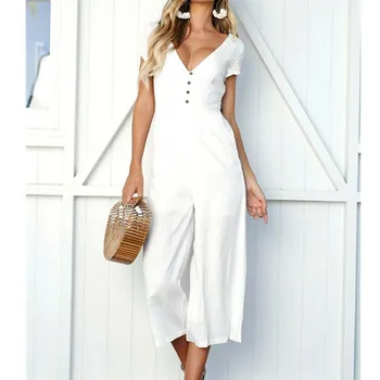 Women Summer Casual Jumpsuit With Burrons Pocket Sexy V-Nack Short Sleeve Jumpsuit Bodysuit Clubwear Wide Leg Playsuit Long Pant
Women Summer Casual Jumpsuit With Burrons Pocket Sexy V-Nack Short Sleeve Jumpsuit Bodysuit Clubwear Wide Leg Playsuit Long Pant