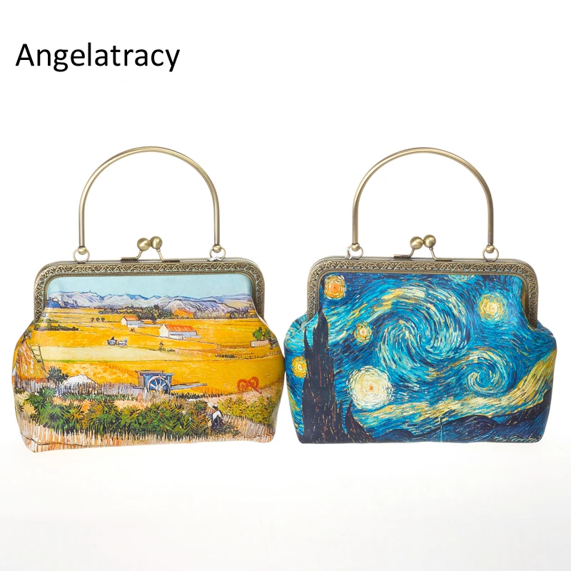 Angelatracy Oil Painting Womens Mini Bags Landscape Metal Frame Bag Yellow Blue van gogh Wheat field Starry Sky Chain Handbag
Angelatracy Oil Painting Womens Mini Bags Landscape Metal Frame Bag Yellow Blue van gogh Wheat field Starry Sky Chain Handbag