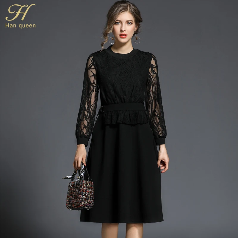 H han queen 2018 Spring New Stitching Lace black Dress Fashion Vintage Party Dresses Casual Floral Big Swing Work Vestidos
H han queen 2018 Spring New Stitching Lace black Dress Fashion Vintage Party Dresses Casual Floral Big Swing Work Vestidos
