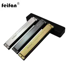 Feifan 24 trous Harmonica 48 tons Tremolo Harmonica C touche noir/cuivre/argent Instrument à vent de bois pour débutant harmonica amant(China)