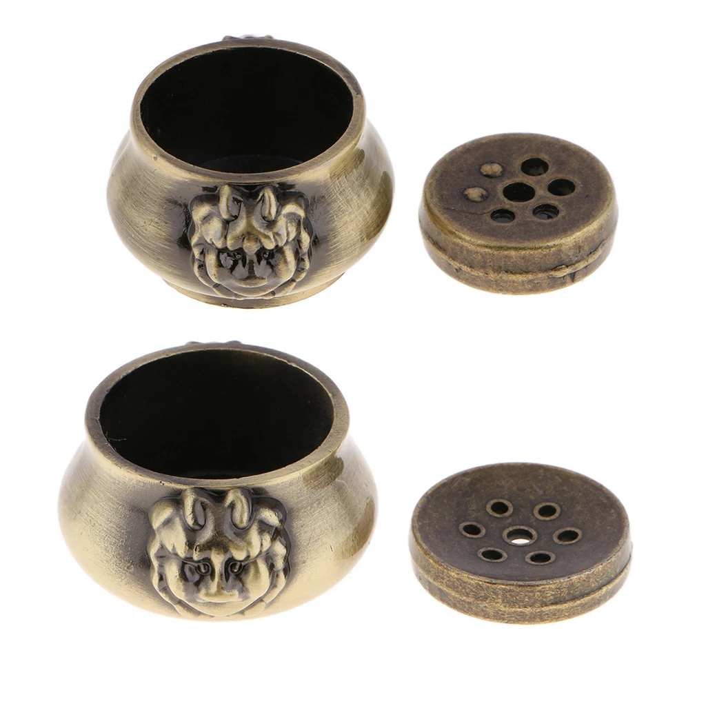 Antique Lion Head Statue Bowl Coil Incense Burner Holders Set Bronze 2 Sizes