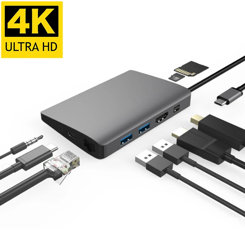 USBC to 2 USB 3.0 HDMI Hub 4K Mini DP 1000M Rj45 Gigabite Ethernet SD TF Card Reader 3.5mm Audio Type C Dock Adapter for Macbook
USBC to 2 USB 3.0 HDMI Hub 4K Mini DP 1000M Rj45 Gigabite Ethernet SD TF Card Reader 3.5mm Audio Type C Dock Adapter for Macbook