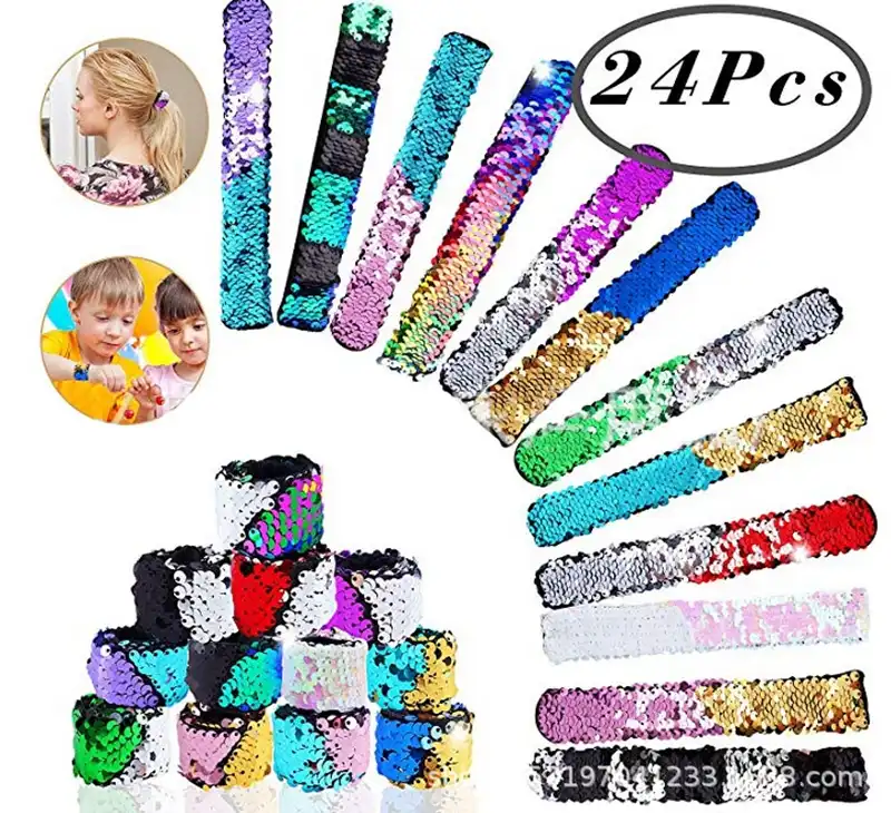shiny children sequins slap bracelet wristband headband party