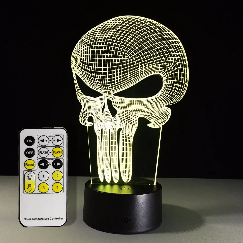 Free Shipping 1Piece Punisher Skull Multi-colored Bulbing Light Acrylic 3D Hologram Illusion Desk Lamp Free Shipping 1Piece Punisher Skull Multi-colored Bulbing Light Acrylic 3D Hologram Illusion Desk Lamp