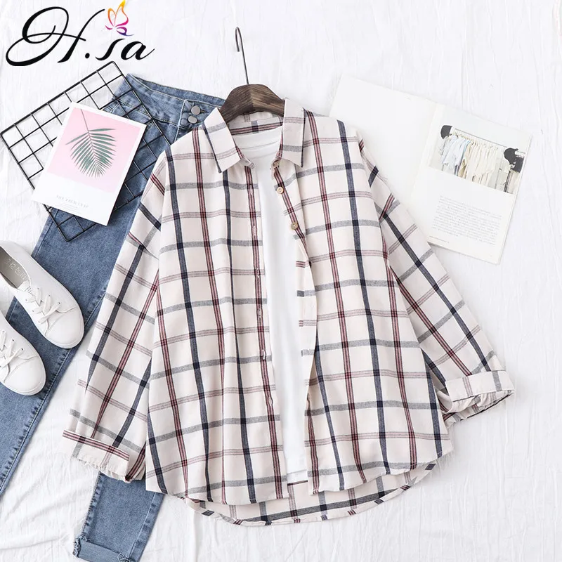 H.SA 2019 Spring New Women Tops and Blouses Turn Done Collar Casual Plaid Shirts Long Sleeve Harajuku Streetwear Ladies Tops
H.SA 2019 Spring New Women Tops and Blouses Turn Done Collar Casual Plaid Shirts Long Sleeve Harajuku Streetwear Ladies Tops